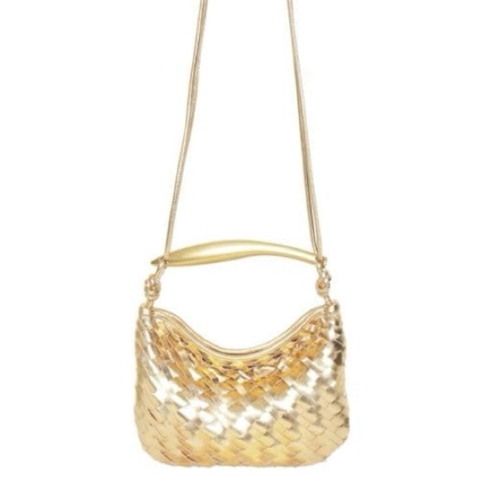 Walter Baker Mini Hazel Woven Gold Leather Top Handle Crossbody Bag - Picture 3 of 12